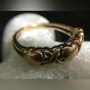 Vintage 9kt Solid Yellow Gold Heart Link Sweetheart Ring 1.6g Size 4.25